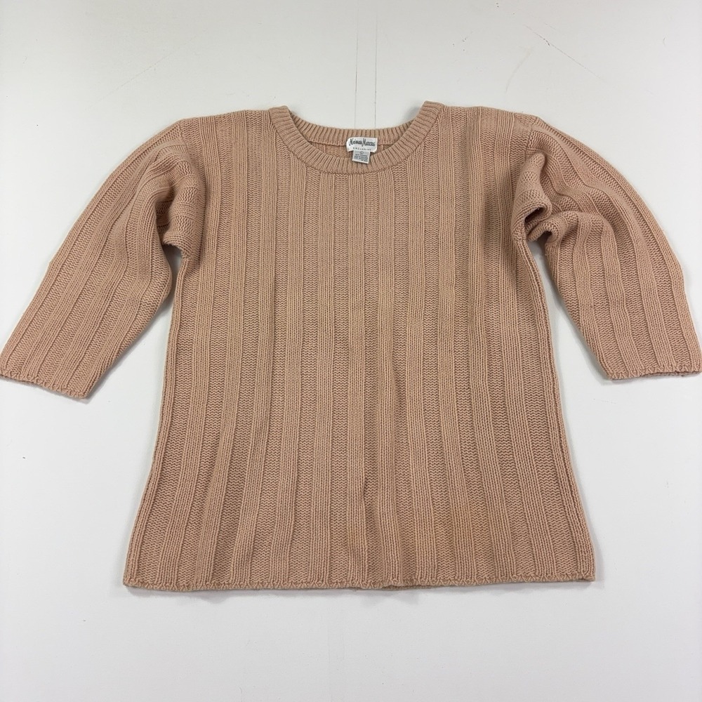 Vintage 80s Neiman Marcus Sweater Womens Large Pink Cashmere Ribbed Crew Neck